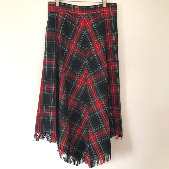 Vintage 1970s Handmade Tartan Plaid Fringed Handkerchief Skirt - Picture 1 of 4
